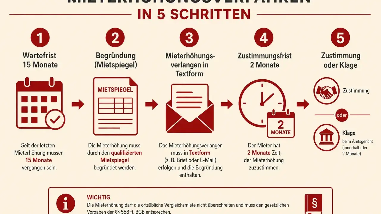 Schritt-für-Schritt-Anleitung zur Mieterhöhung: Wartefrist, Mietspiegel, Textform, Zustimmungsfrist & Klage. Modernisierung auf Mieter umlegen ist hier nicht das Thema.