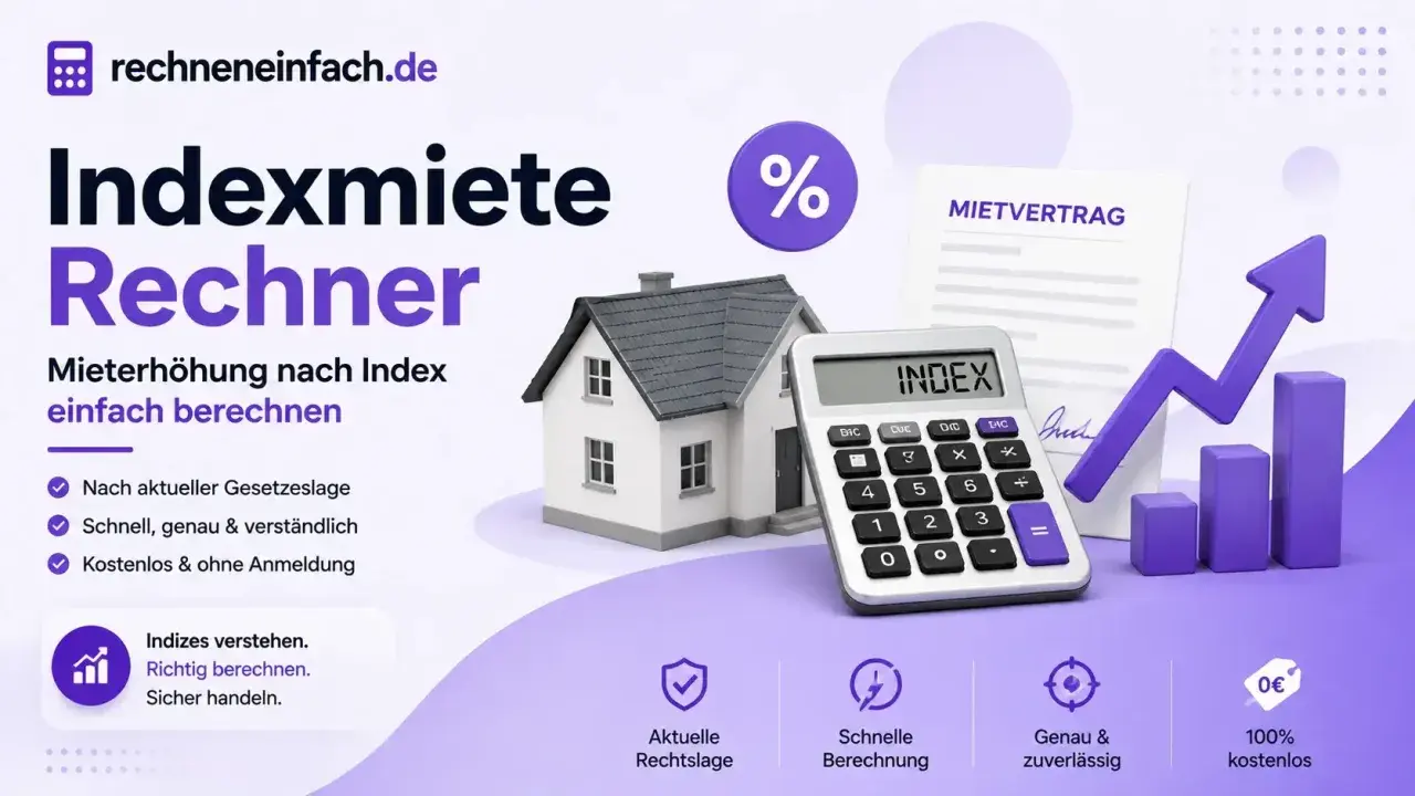 Indexmiete Rechner: Haus, Taschenrechner mit "INDEX", Mietvertrag & steigende Grafik. Berechnen Sie Mieterhöhungen nach Index und Kappungsgrenze einfach.