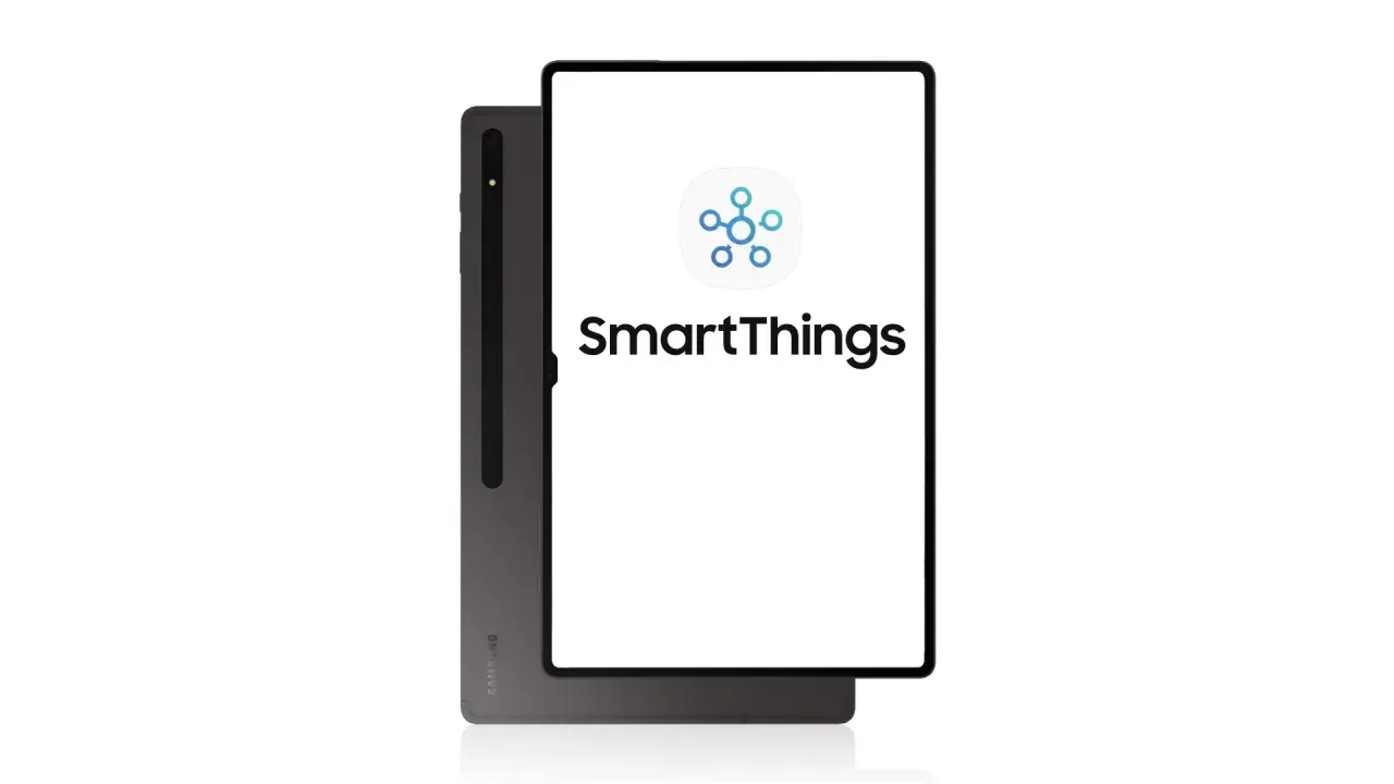 Ein Tablet mit dem SmartThings-Logo. Erfahren Sie, was SmartThings ist: die App zur Steuerung Ihres vernetzten Zuhauses.