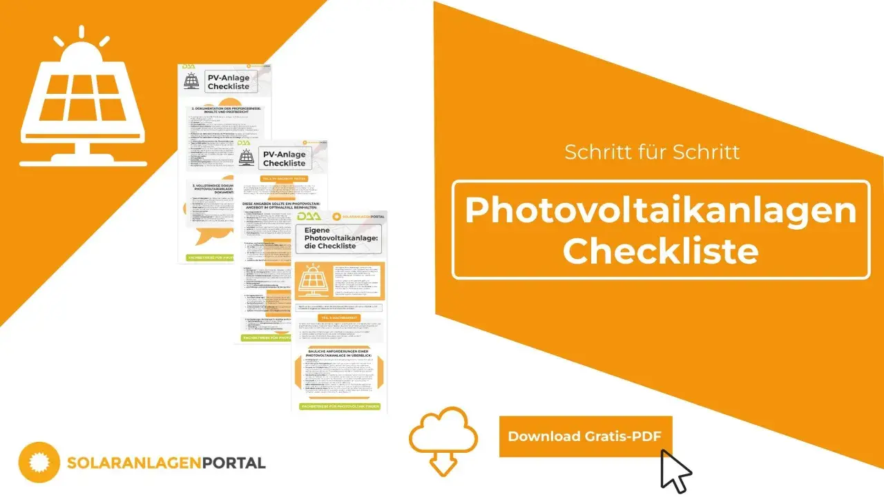 Checkliste für das inbetriebnahmeprotokoll PV-Anlage. Enthält wichtige Punkte zur Dokumentation und Prüfung.