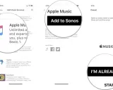 Apple Music zu Sonos hinzufügen. Der Bildschirm zeigt die Option "Add to Sonos" für Apple Music.