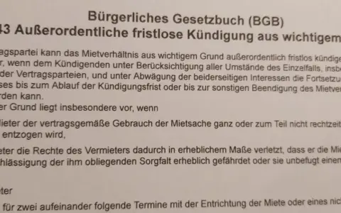 § 543 BGB: Außerordentliche Kündigung aus wichtigem Grund. Ein wichtiger Grund ist z.B. eine monatsmiete nicht bezahlt.