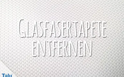 Anleitung: Glasfasertapete entfernen. Der weiße, texturierte Hintergrund zeigt die Schriftzüge "GLASFASER TAPETE" und "ENTFERNEN".