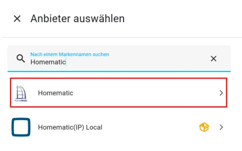Homematic-Geräte für Google Home auswählen. Die Liste zeigt Homematic und Homematic(IP) Local.
