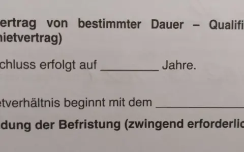 Mietvertrag von bestimmter Dauer (Zeitmietvertrag). Der Abschluss erfolgt auf Jahre. Das Mietverhältnis beginnt mit dem Datum. Begründung der Befristung.