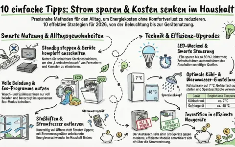 Stromfresser im Haushalt entlarven: Eine Tabelle zeigt, wie man mit Stoßlüften und Strommessgeräten Energie spart.