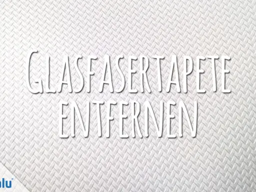 Anleitung: Glasfasertapete entfernen. Der weiße, texturierte Hintergrund zeigt die Schriftzüge "GLASFASER TAPETE" und "ENTFERNEN".