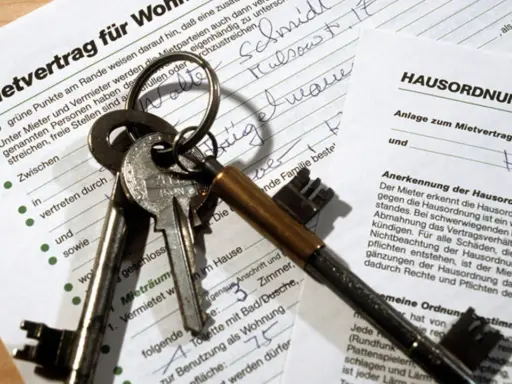 Mietvertrag und Hausordnung liegen bereit, Schlüssel für das neue Zuhause. Der § 540 BGB regelt die Rechte und Pflichten.