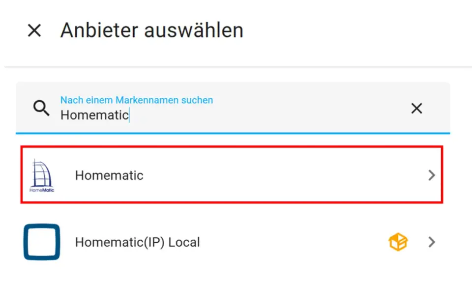 Homematic-Geräte für Google Home auswählen. Die Liste zeigt Homematic und Homematic(IP) Local.