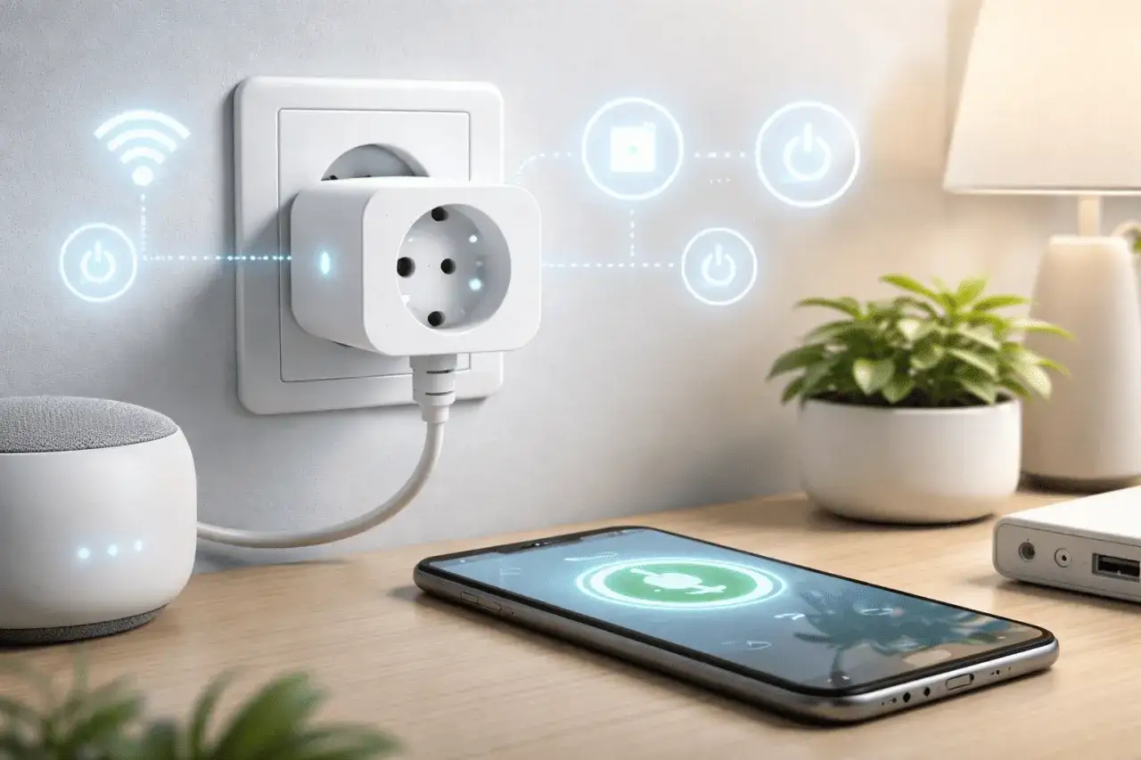 So einfach lässt sich eine Steckdose smart machen: Ein Adapter, ein Smartphone und ein Sprachassistent verbinden sich für volle Kontrolle.
