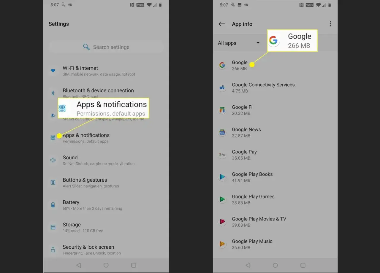 Einstellungen: Apps & Benachrichtigungen. Wenn