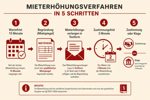Schritt-für-Schritt-Anleitung zur Mieterhöhung: Wartefrist, Mietspiegel, Textform, Zustimmungsfrist & Klage. Modernisierung auf Mieter umlegen ist hier nicht das Thema.